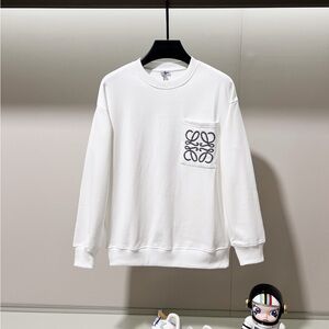 Loewe White Crewneck Sweater with Logo Pocket
